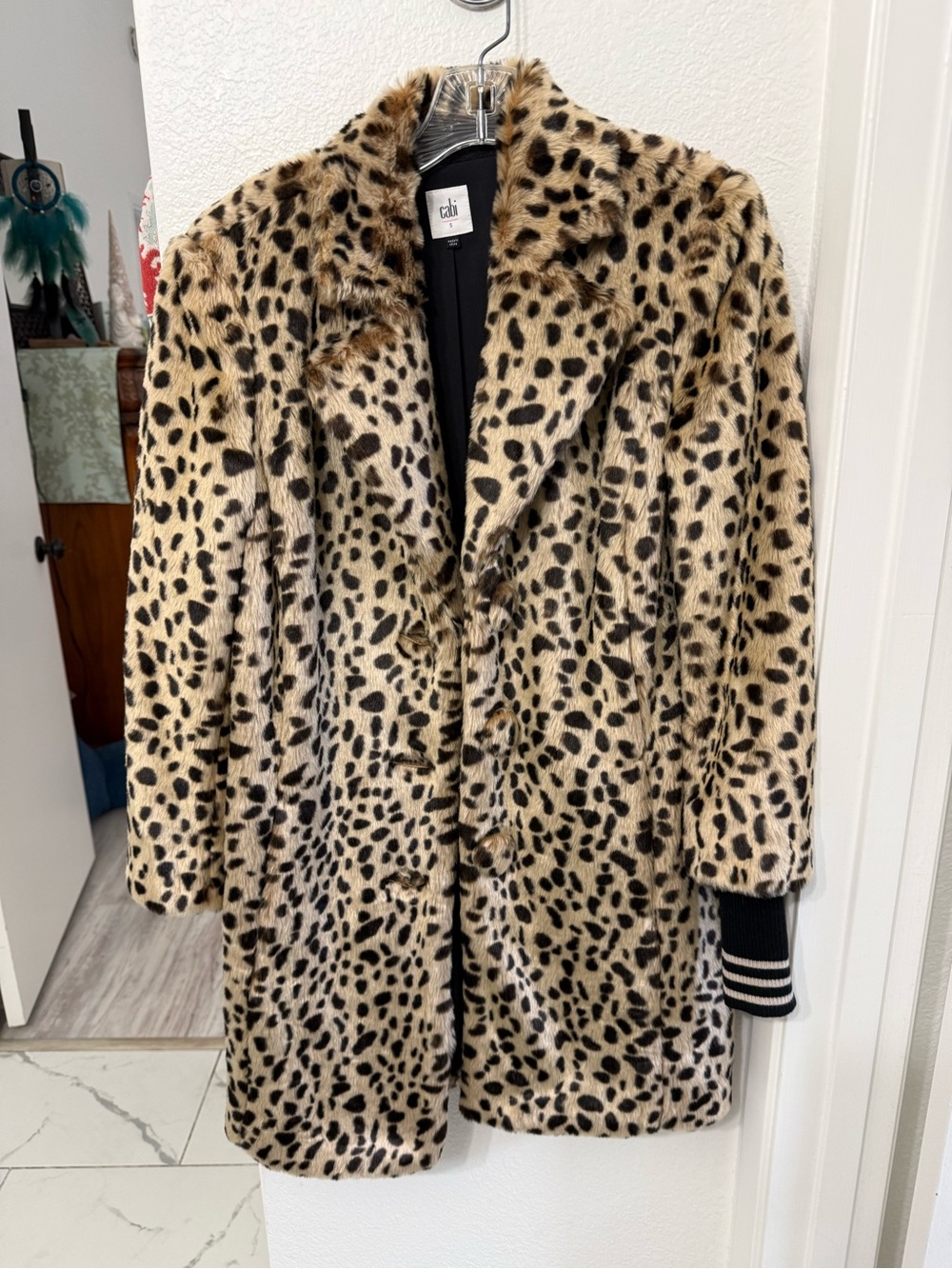 CAbi Leopard-Print Faux Fur Coat in Beige and Black